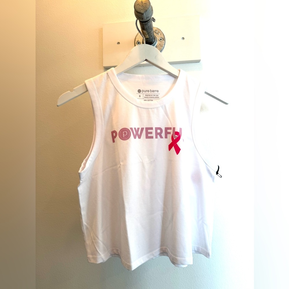 NEW Pure Barre White Powerful Breast Cancer Tank.